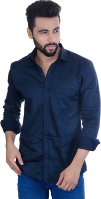 5TH ANFOLD Men Solid Casual Dark Blue Shirt