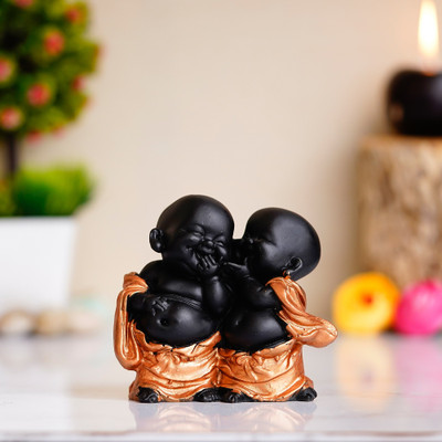 Royalbox Handcrafted Resine Little Laughing Buddha Showpiece for Home and office Decorative Showpiece  -  11 cm(Polyresin, Black)