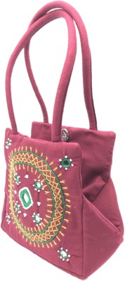 SriShopify Handicrafts Maroon Hand-held Bag Designer Womens Handbag Small Size Banjara Traditional Mini Handle Bag handmade Hand Purse Cotton 9x6x4 Inch Size original Mirror work Thread Work Beads