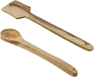 NAU NIDH ENTERPRISES Handcrafted Wooden Slotted Turner & Serving Spoon/ Non Stick Serving & Cooking Spoon /Wooden Spatula Wooden Spatula(Pack of 2)