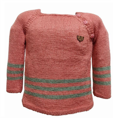 wegmans Self Design Square Neck Casual Girls Orange, Green Sweater
