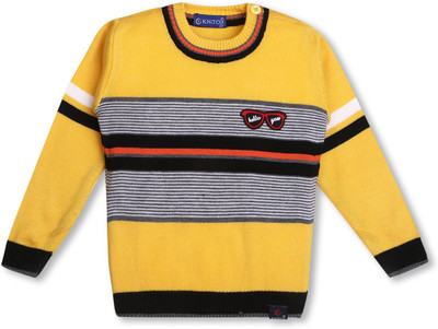 Knitco Woven Round Neck Casual Baby Boys Yellow Sweater