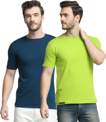 Diwazzo Solid Men Round Neck Light Blue, Light Green T-Shirt