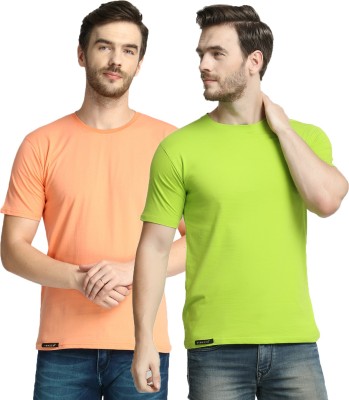 Diwazzo Solid Men Round Neck Pink, Light Green T-Shirt