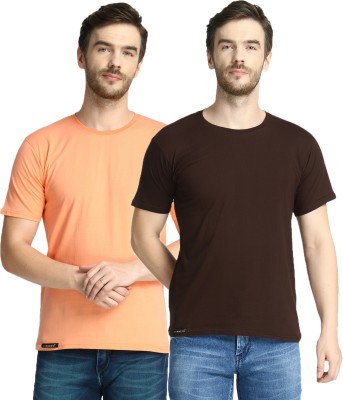 Diwazzo Solid Men Round Neck Brown, Pink T-Shirt