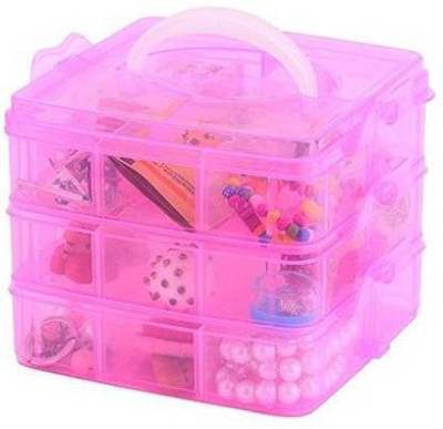 MAAUVTOR 3 Layers 18 Grid Plastic Transparent Jewelry Storage Box Portable Jewelry Box Accessories for Earrings Ring mekeup, Jewelry Vanity Box Jewellery Organizer Vanity Box (Pink) Jewellery Vanity Box(Pink)