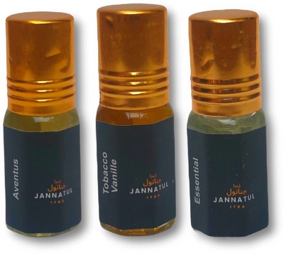 Jannatul itra Essential | Aventus | Tobacco Vanille | Perfume/Fragrance Oil Roll-on | Premium Long Lasting Concentrated Attar for Men & Women | Unisex | 4ml each Herbal Attar(Spicy, Citrus)