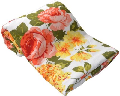 SECREATIONS Floral Double Dohar for  Mild Winter(Poly Cotton, Yellow, Green)