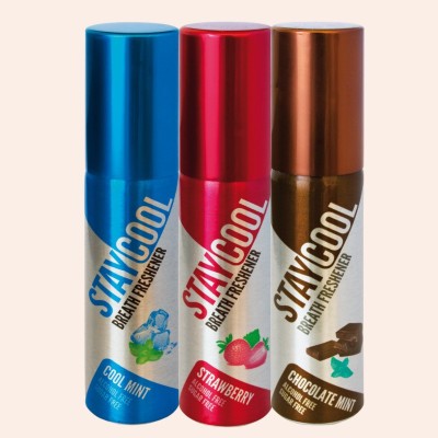 STAY COOL (2 Mint , 1 Sweet ) Breath Freshener Spray Coolmint , Strawberry , Chocolate Pack of 3 Spray(60 ml)