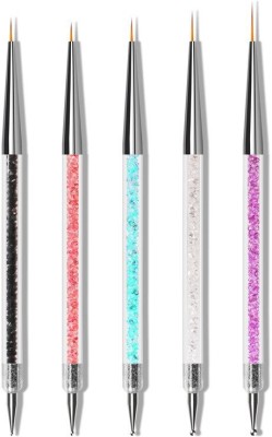 Shills Professional 5Pcs/Set Double Head Nail Liner Painting Draw Brush Acrylic UV Gel Polish Liner Flat Pen Nails Art Manicure Kit Tools(Pack of 5)