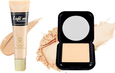 COLORS QUEEN Waterproof Oil Free With Primer Base Foundation ( Beige ) With Matte Skin Brightening Compact(2 Items in the set)