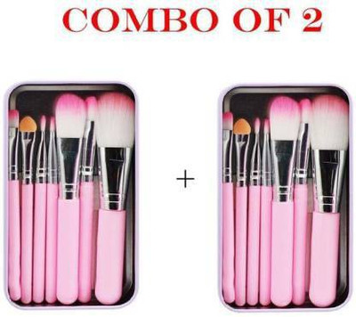 hemoly 7pc makeup brush set of pink combo set of 2(Pack of 2)