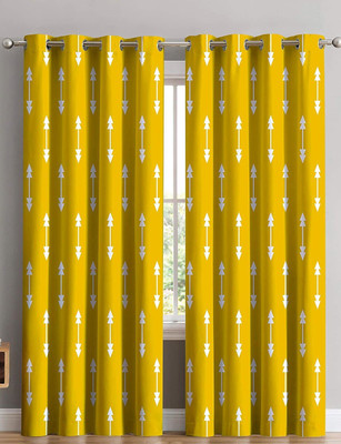 IDV 274 cm (9 ft) Long Door Polyester Room Darkening Curtain (Pack Of 2)(Yellow, Printed)