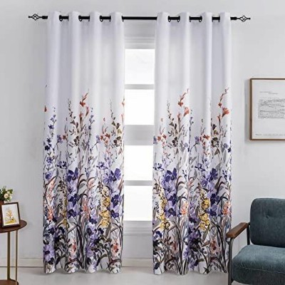 p23 274 cm (9 ft) Polyester Room Darkening Long Door Curtain (Pack Of 2)(Floral, Violet)