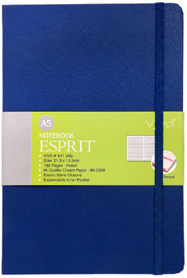 Viva Global Esprit with Elastic Band Closure and Expandable Inner Pocket A5 Notebook Ruled 192 Pages(Blue)