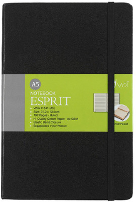 Viva Global Esprit with Elastic Band Closure and Expandable Inner Pocket A5 Notebook Ruled 192 Pages(Black)