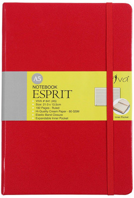 Viva Global Esprit with Elastic Band Closure and Expandable Inner Pocket A5 Notebook Ruled 192 Pages(Red)
