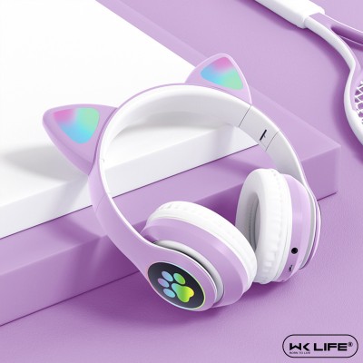Wk Life 5.0 Kids Cat Foldable Headphones Bluetooth Headset(Purple, On the Ear)