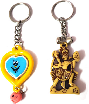 ShopTalk Smiley Heart Both sided & Lord Hanuman Pack of 2 Key Chain