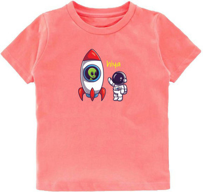 Kavee Boys Printed Pure Cotton Regular T Shirt(Pink, Pack of 1)