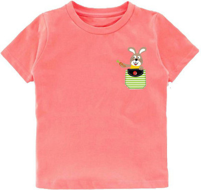Kavee Baby Boys Printed Pure Cotton Regular T Shirt(Pink, Pack of 1)