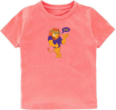 Kavee Baby Boys Printed Pure Cotton Regular T Shirt(Pink, Pack of 1)