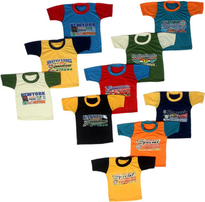 DIAMOND Baby Boys Printed Cotton Blend Regular T Shirt(Multicolor, Pack of 10)