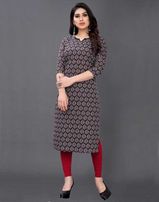 SAARA Women Floral Print, Printed Straight Kurta(Black, Red)