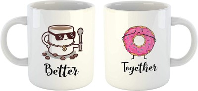 Couples Emotion Better and Together Funny Quote Coffee Set-White Milk, 11Oz Coffee for Her/Him, Set of 2s Ceramic Coffee Mug(1 ml, Pack of 2)