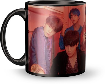 MUGKIN B32 Official BTS Logo Shine Bangtan Boys Members Poster Printed Black Best Gift For BTS Fan & Lover Ceramic Coffee Mug(350 ml)