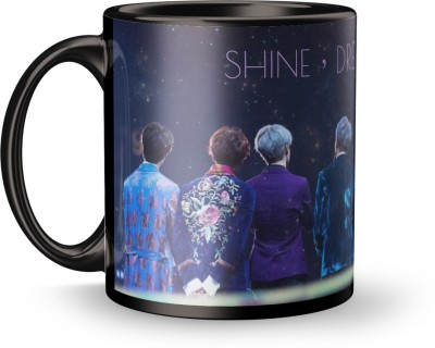 MUGKIN B26 Official BTS Shine Bangtan Boys Members Signature Poster Printed Black Best Gift For BTS Fan & Lover Ceramic Coffee Mug(350 ml)