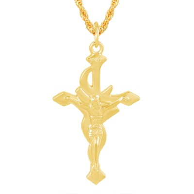 MissMister Gold mixed Brass Jesus Crucifix Arrow Ahead Cross Pendant Christian Catholic Jewellery (MM7750PCKL) Gold-plated Brass Pendant