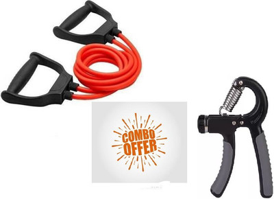 EMMKITZ Combo Rope Rubber Bands for Fitness Resistance Tube with gripper Home Gym KIT Hand Grip/Fitness Grip