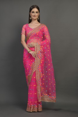 YARA CREATION Embroidered Bollywood Net Saree(Pink)