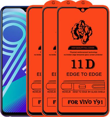 Roxel Edge To Edge Tempered Glass for Vivo Y91(Pack of 3)