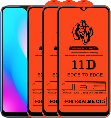 Roxel Edge To Edge Tempered Glass for Realme C15(Pack of 3)