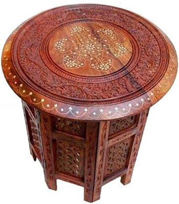 TFS Handmade carving & Beautiful brass work Round table for Home,Office 21 inch Solid Wood Coffee Table(Finish Color - Brown, DIY(Do-It-Yourself))