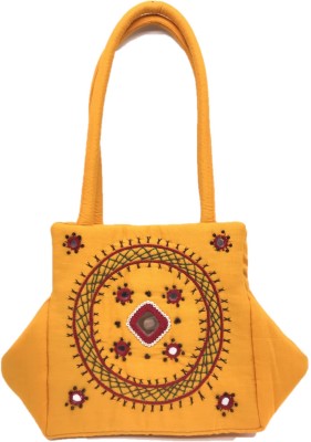 SriShopify Handicrafts Yellow Hand-held Bag Designer Womens Handbag Small Size Banjara Traditional Mini Handle Bag