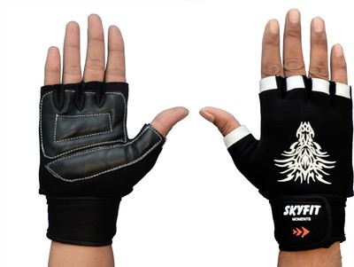 SKYFIT Lycra gym gloves with wrist Support Gym & Fitness Gloves(Black)
