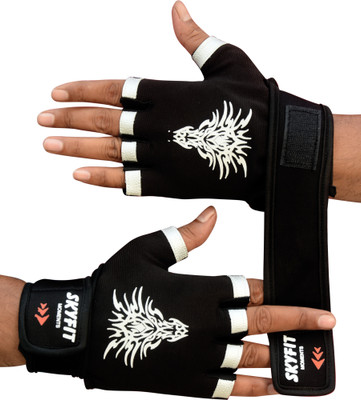 SKYFIT Comfortable Leather Padded Gym Sports Gloves Gym & Fitness Gloves(Black)
