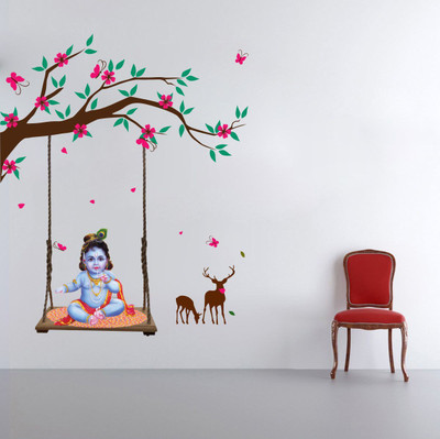 VCREATE DECOR 58 cm Krishna Wall Sticker And Decal Self Adhesive Sticker(Pack of 1)