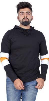 Kore Cloting Point Striped Men Round Neck Black T-Shirt