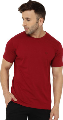 CHKOKKO Self Design Men Round Neck Maroon T-Shirt