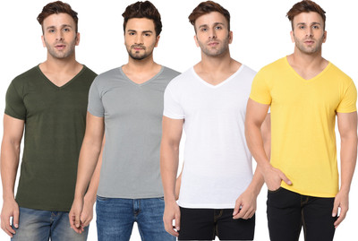 Tivy Solid Men V Neck Multicolor T-Shirt