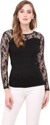 LE BOURGEOIS Casual Regular Sleeve Lace Women Black Top
