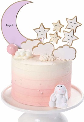 Party Propz Cloud and Moon Happy Birthday Cake Topper Decoration 9Pcs Pink, Exclusive Toppers Item kit for Girls Kids Half, 1st, 2nd,3rd Theme Suppliers/Decorations Items/6 Month Cakes Decor/ Cake Smash Decoration Cake Topper(Multicolor Pack of 9)