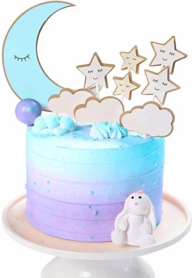 Party Propz Cloud and Moon Happy Birthday Cake Topper Decoration 9Pcs Blue, Exclusive Toppers Item kit for Boys Kids Half, 1st, 2nd,3rd Theme Suppliers/Decorations Items/6 Month Cakes Decor/ Cake Smash Decoration Cake Topper(Multicolor Pack of 9)