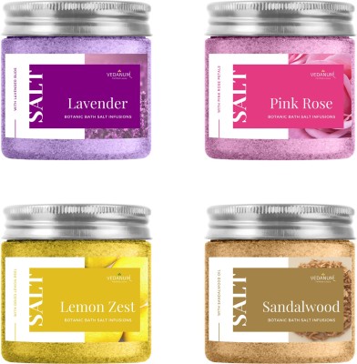 Vedanum Botanic Infusion Lavender, Rose, Lemon, Sandalwood Bath Salt Combo for Relaxing, Pain Relief and Foot Massage - Pack of 4 Jars 100 Gm Each(400 g)