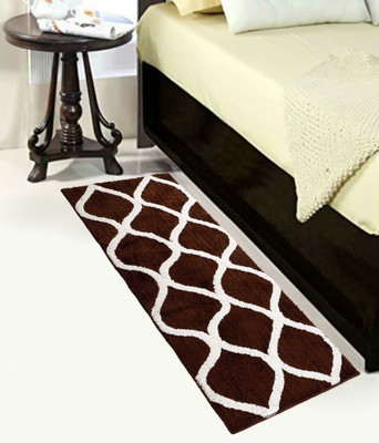 RM Handloom Brown, White Polyester Runner(2 ft,  X 5 ft, Rectangle)