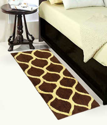 RM Handloom Brown, Yellow Polyester Runner(2 ft,  X 6 ft, Rectangle)